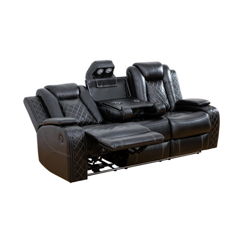 Latitude Run® Moncher 83.5'' Storage Arm Leather Power Reclining Sofa